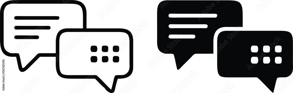 Poster chat bubble icons – black and white message communication vector symbol set