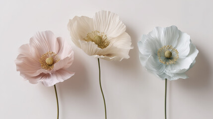 Elegant Floral Arrangement, Pastel Pink, White, and Blue Flowers on White Surface