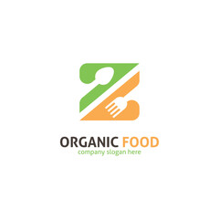 Z Letter Food Logo. Green Spoon and Fork Monogram for Organic Restaurant.