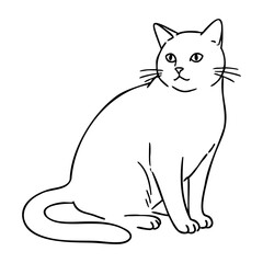 Obraz premium Outline drawing of a sitting cat with whiskers and tail highlight. Vector hand-drawn doodle illustration