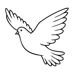 Fototapeta premium Line art dove illustration with detailed wings in flight. Vector hand-drawn doodle illustration