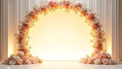 Elegant Floral Arch with Soft Lighting for Luxury Wedding or Event Decoration