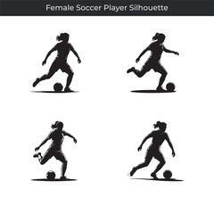 Fototapeta premium Dynamic silhouette illustrations of a female soccer player kicking and dribbling the soccer ball