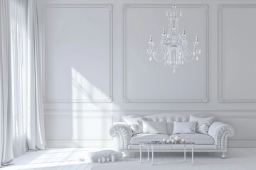 Pixel Perfect Image of a Room with a Large White Chandelier and a White Couch