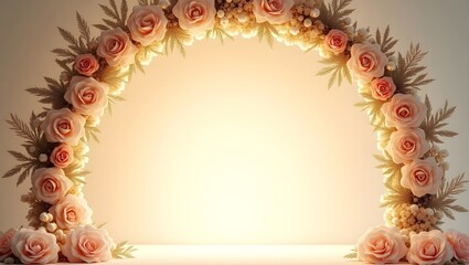 Luxurious Glowing Floral Archway with Cream Flowers for Elegant Event Background