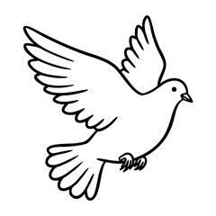 Obraz premium Line drawing of a dove with outstretched wings in flight. Vector hand-drawn doodle illustration