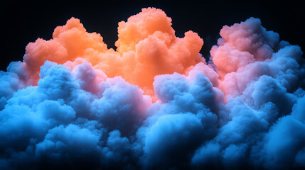 Ethereal Blue and Orange Clouds Floating on Dark Fantasy Background