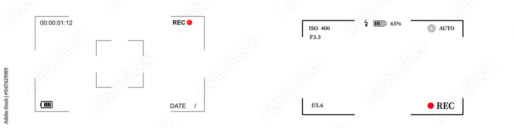 Poster transparent background: camera recording viewfinders, a set of minimalist overlays showing various f