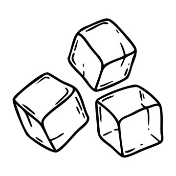 Hand-drawn sketch of three ice cubes with bold outlines. Vector hand-drawn doodle illustration