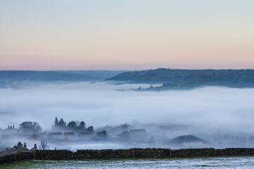 Cloud inversion and sunset over Halifax and Elland, Yorkshire