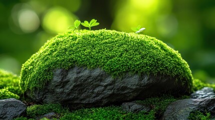 Moss-covered stone, vibrant green