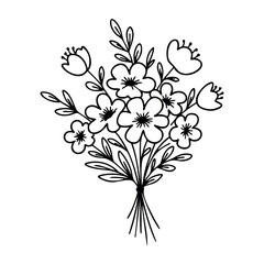 Elegant bouquet of flowers line art with simple floral patterns. Vector hand-drawn doodle illustration
