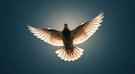 Fototapeta premium Dove in flight, illuminated