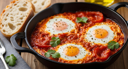 Hearty Middle Eastern Shakshuka, Poached Eggs in Tomato Sauce