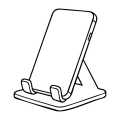 Fototapeta premium Minimalist smartphone stand supporting modern device on desktop. Vector hand-drawn doodle illustration