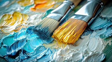 Paintbrushes on a vibrant art palette