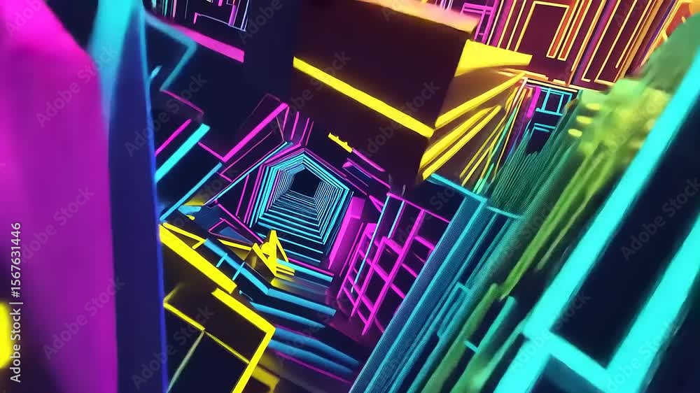 Aufkleber vibrant abstract maze of neon colors with intricate patterns and geometric shapes in a digital lands