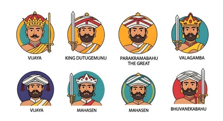 Obraz premium Vector Icon Sheet of Ancient Sri Lankan Kings in Flat Style
