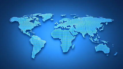 Blue Conceptual World Map with Dotted Pattern Showing Global Connections