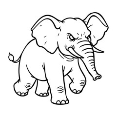 Fototapeta premium Cartoon illustration of an angry elephant with large ears and trunk. Vector hand-drawn doodle illustration