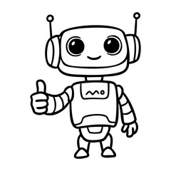 Obraz premium Cute cartoon robot giving a thumbs up with a smile. Vector hand-drawn doodle illustration