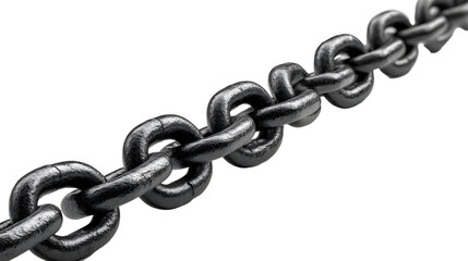 Obraz premium A dark metal chain extends diagonally across a stark white background, emphasizing its robust links.