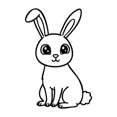 Obraz premium Cute cartoon bunny with big eyes and long ears. Vector hand-drawn doodle illustration