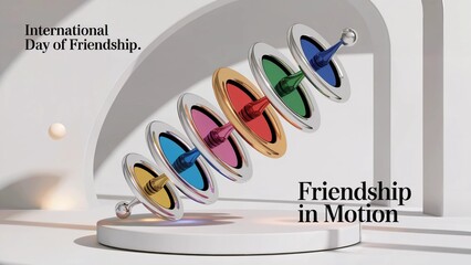Celebrating International Day of Friendship with colorful spinning tops symbolizing lasting bonds