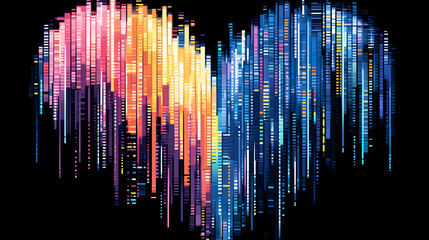 Colorful Heart Made of Data Streams for Digital Love and Tech Concepts