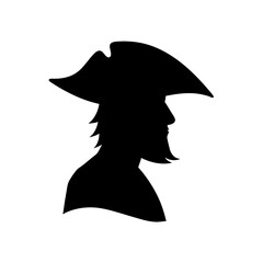 Adventurous Pirate Figure Black Silhouette Standing in Side Profile