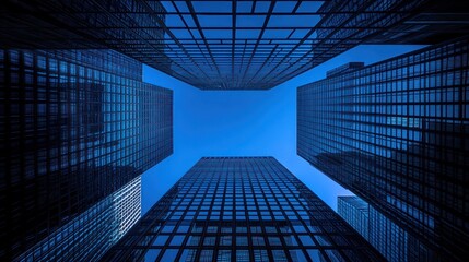 Skyscrapers reaching for a vast blue sky