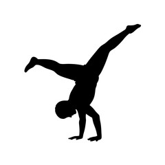 Dynamic Side View Black Silhouette of a Person Doing a Handstand