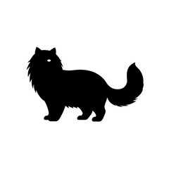 Charming Side View Black Silhouette of a Persian Cat on a White Background