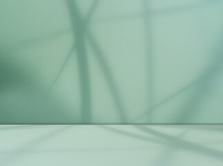 Green background light shadow leaves abstract nature on blur wall cement podium loft product,...