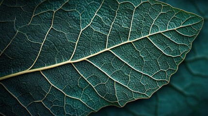 Teal leaf close-up, intricate veins