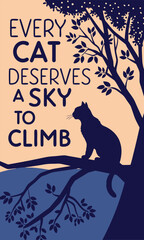 Naklejka premium Silhouette of a Cat Perched on a Tree Branch, Contemplative Pose.