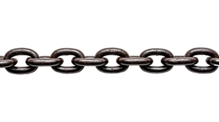 A straight line of connected dark metal links creates a visual chain against a dark backdrop.