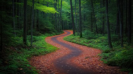 Winding path through a dark forest