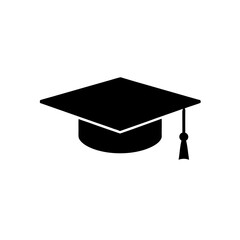 Academic Black Silhouette of a Graduation Cap Side View Isolated on a White Background
