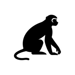 Fototapeta premium Agile Black Silhouette of a Gibbon Side View Isolated on a Pure White Background