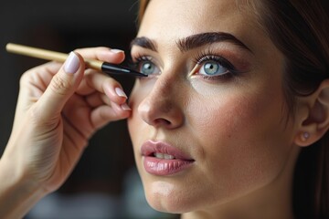 Obraz premium Close-up of woman receiving professional eyebrow shaping and henna tinting at upscale salon.