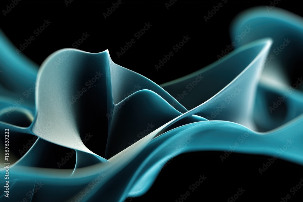 Poster Abstract flowing shapes with smooth curves and dynamic lighting in shades of blue and teal for modern design and digital art backgrounds
