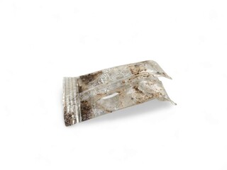 Small torn piece of plastic wrapper, symbolizing daily waste and environmental pollution, ideal for...
