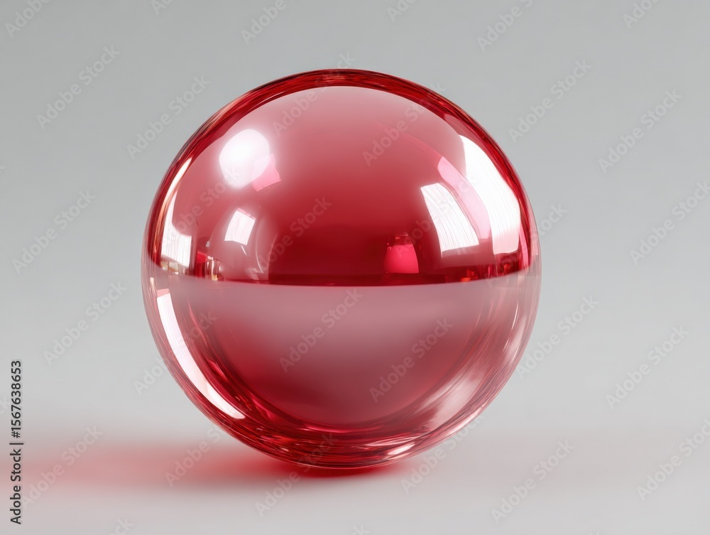 Poster transparent and reflective red glass sphere with smooth polished surface and subtle highlights on a 