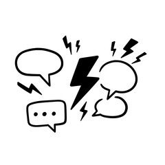 Speech bubbles and lightning bolts in a simple linear vector icon  