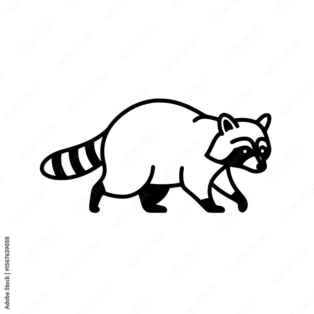 Poster raccoon walking in a simple linear vector icon style
