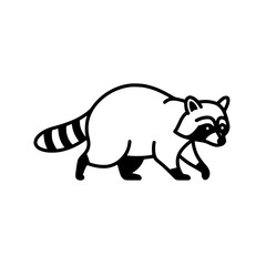 Fototapeta premium Raccoon walking in a simple linear vector icon style 