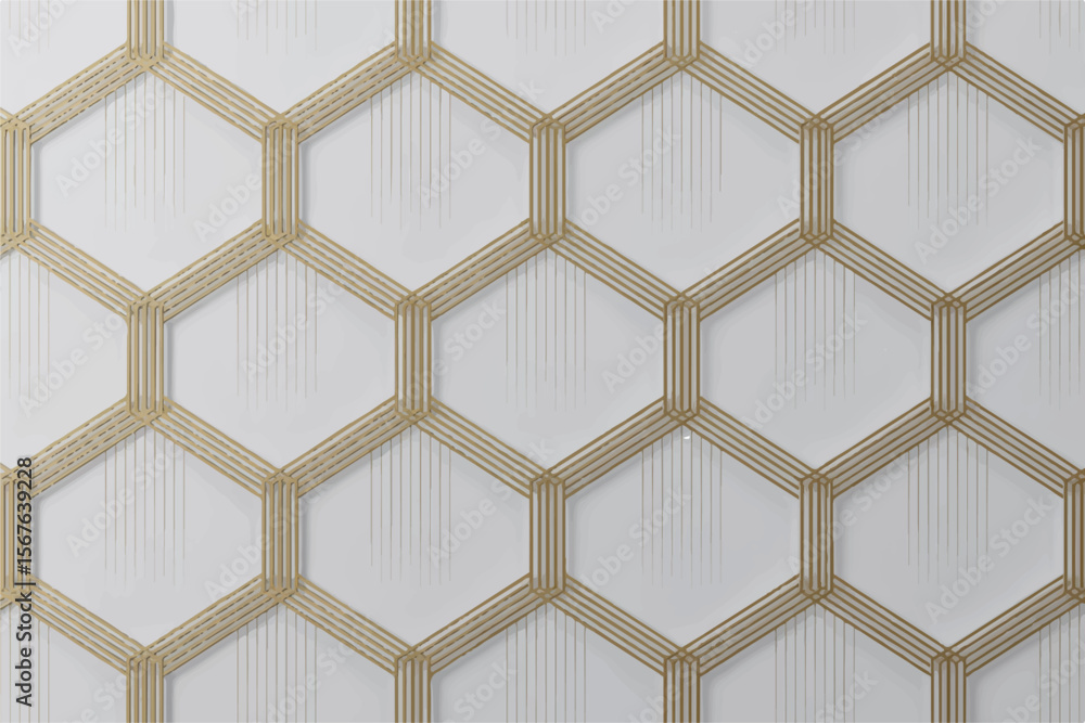 Poster geometric honeycomb pattern with golden lines vector