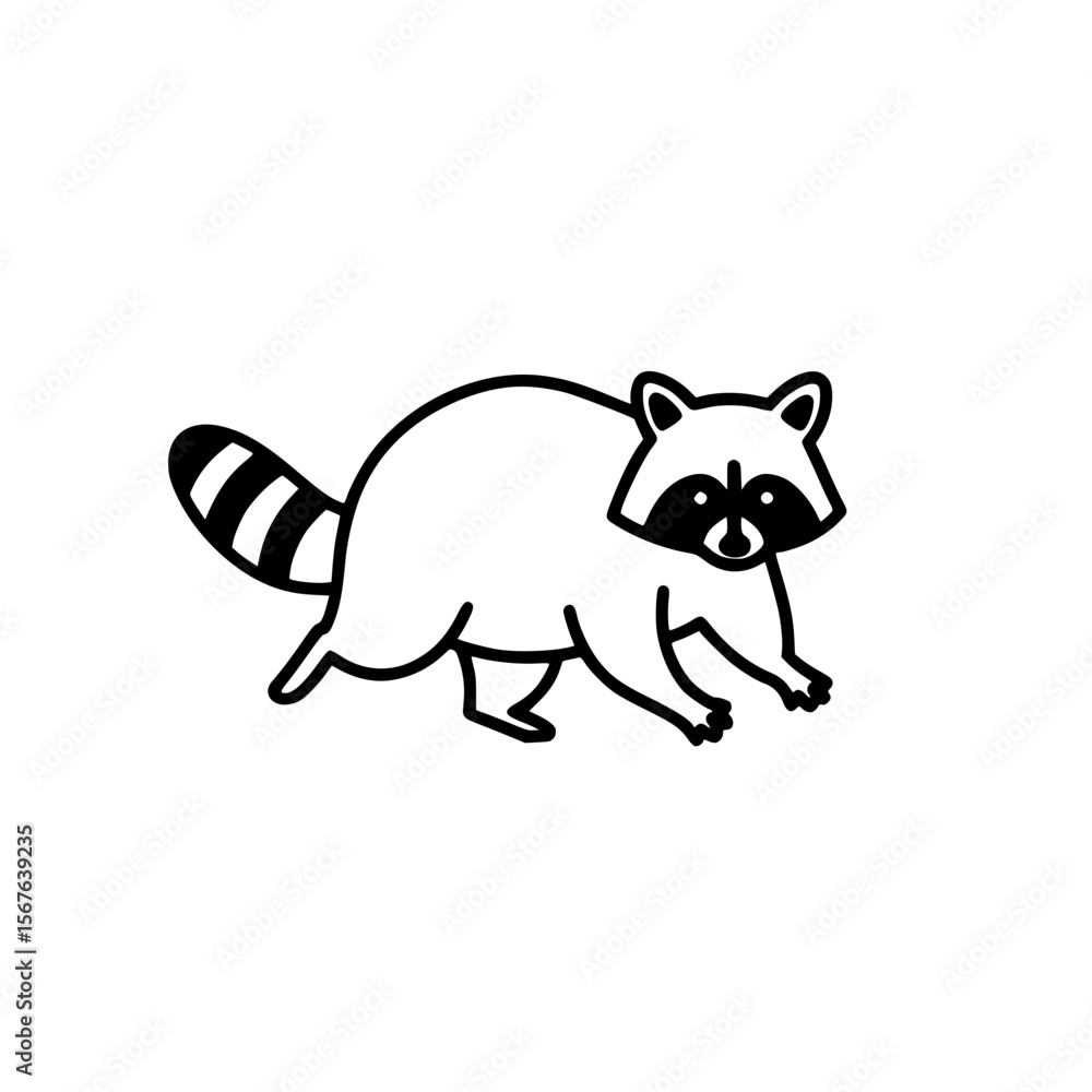 Poster raccoon walking in a simplistic linear vector icon style