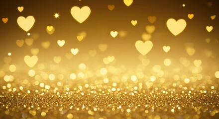 Golden hearts, sparkling background